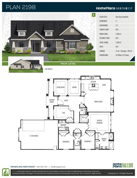 Home Plans NW Plan 2198-A floor plan and specification sheet