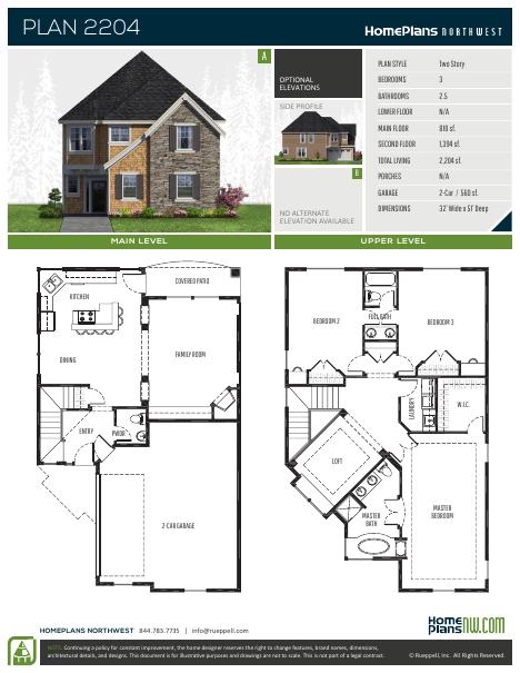 Home Plans NW Plan 2204 floor plan and specification sheet