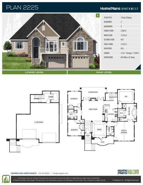 Home Plans NW Plan 2225-A floor plan and specification sheet
