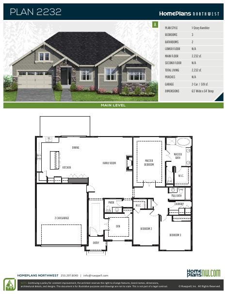 Home Plans NW Plan 2232-A floor plan and specification sheet