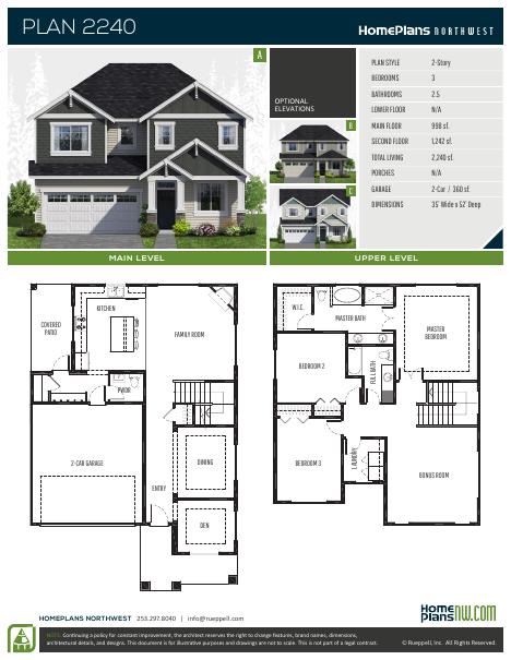 Home Plans NW Plan 2240 floor plan and specification sheet