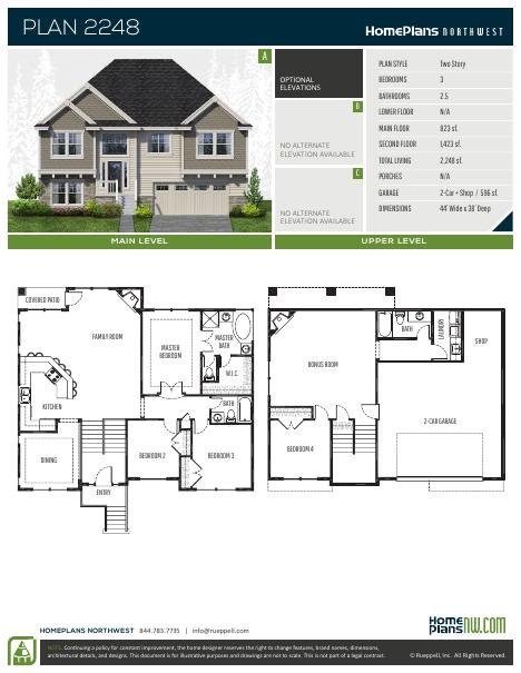 Home Plans NW Plan 2248 floor plan and specification sheet