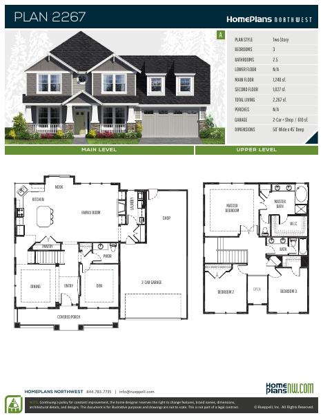 Home Plans NW Plan 2267 floor plan and specification sheet
