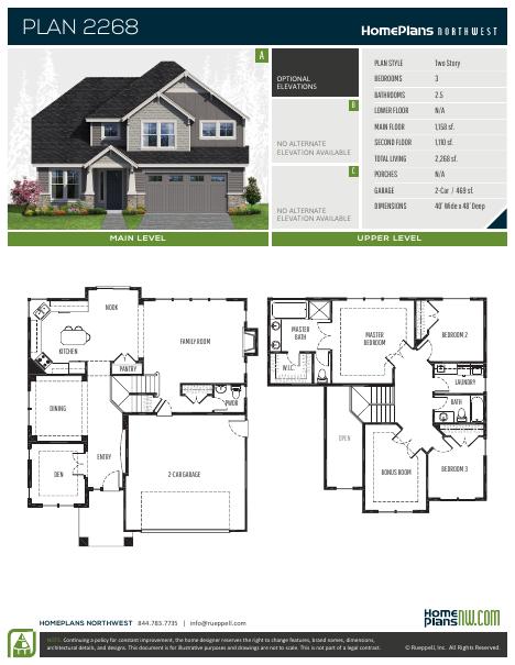 Home Plans NW Plan 2268 floor plan and specification sheet