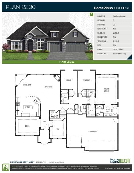 Home Plans NW Plan 2290-A floor plan and specification sheet