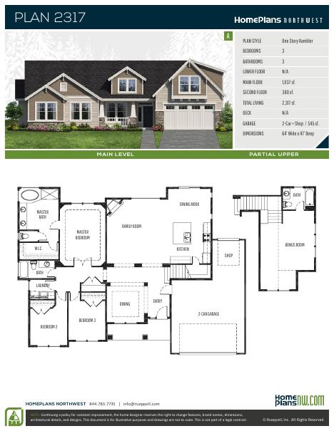 Home Plans NW Plan 2317-A floor plan and specification sheet