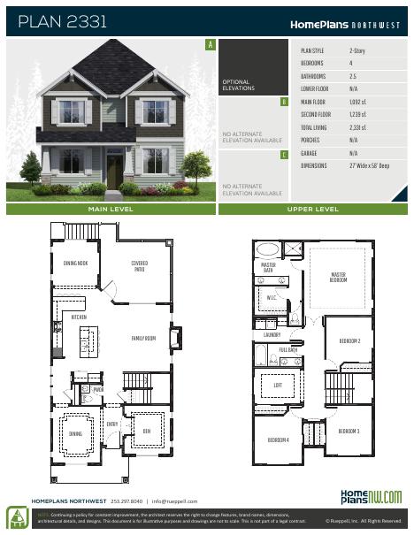 Home Plans NW Plan 2331 floor plan and specification sheet