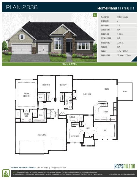Home Plans NW Plan 2336-A floor plan and specification sheet
