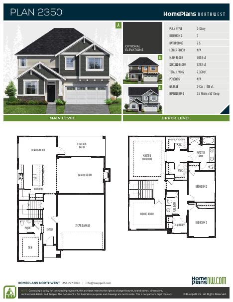 Home Plans NW Plan 2350 floor plan and specification sheet
