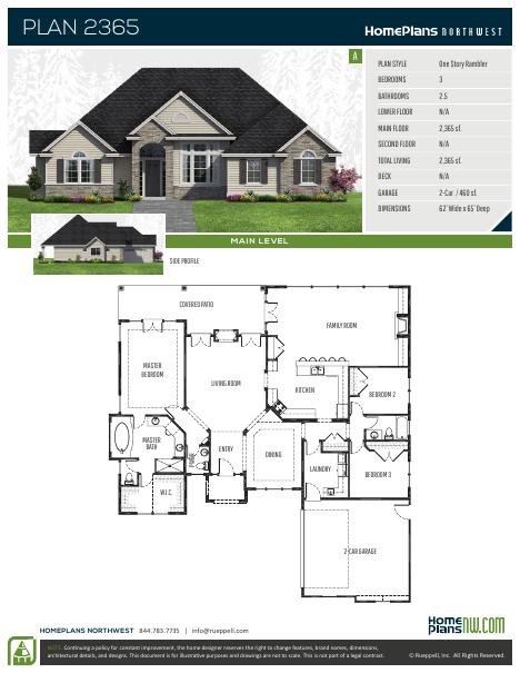 Home Plans NW Plan 2365-A floor plan and specification sheet