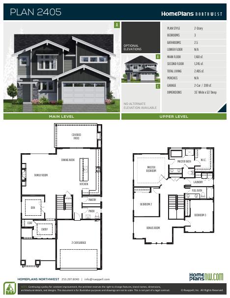 Home Plans NW Plan 2405 floor plan and specification sheet
