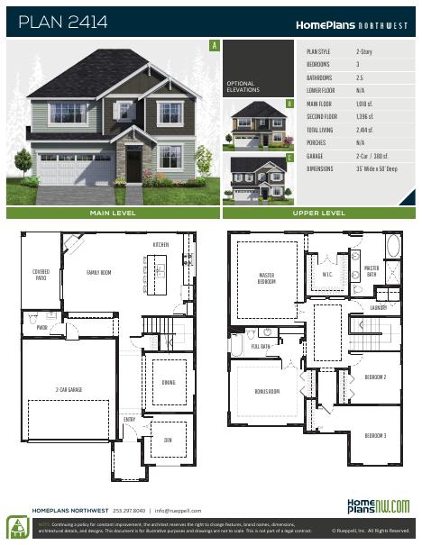 Home Plans NW Plan 2414 floor plan and specification sheet