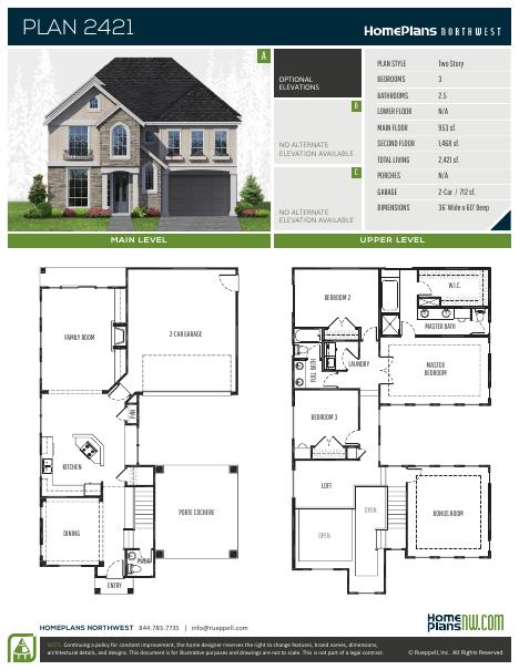 Home Plans NW Plan 2421 floor plan and specification sheet