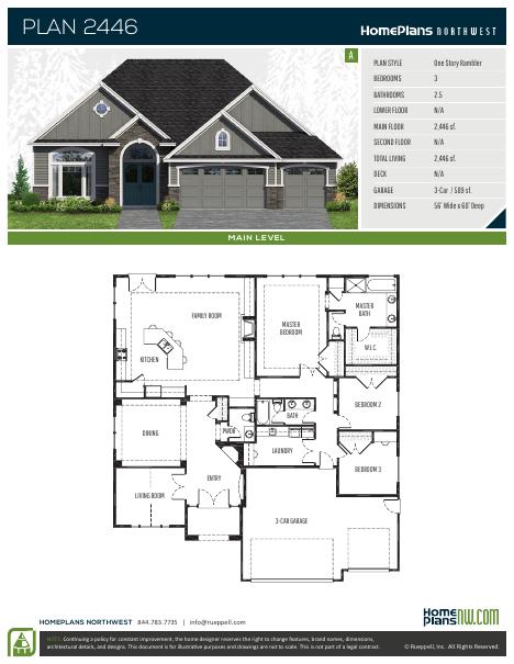 Home Plans NW Plan 2446-A floor plan and specification sheet