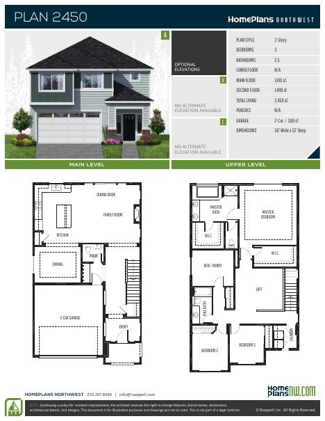 Home Plans NW Plan 2450 floor plan and specification sheet