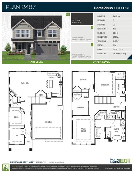 Home Plans NW Plan 2487 floor plan and specification sheet