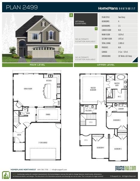 Home Plans NW Plan 2499 floor plan and specification sheet