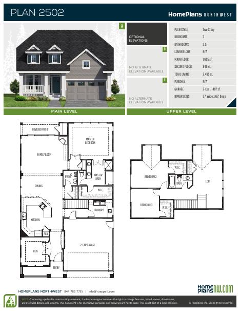 Home Plans NW Plan 2502-1 floor plan and specification sheet