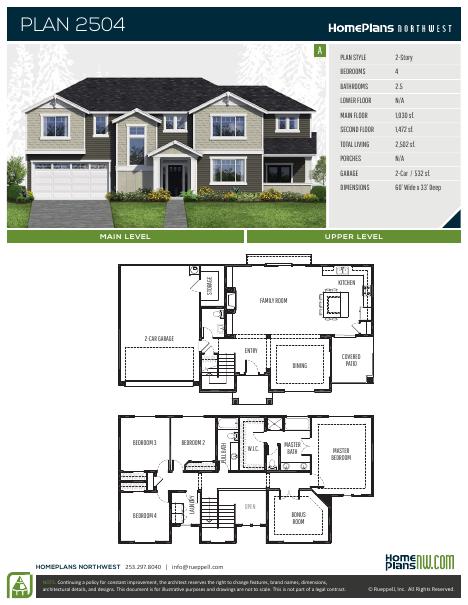 Home Plans NW Plan 2504 floor plan and specification sheet