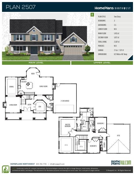 Home Plans NW Plan 2507 floor plan and specification sheet