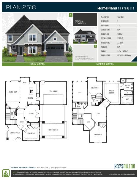 Home Plans NW Plan 2518 floor plan and specification sheet