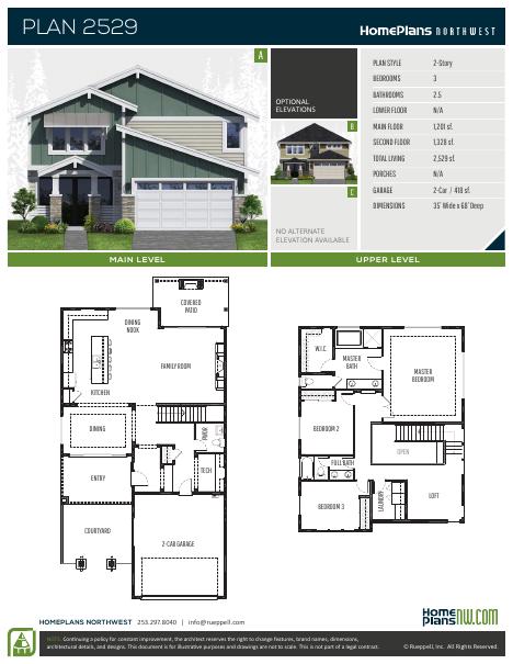 Home Plans NW Plan 2529 floor plan and specification sheet