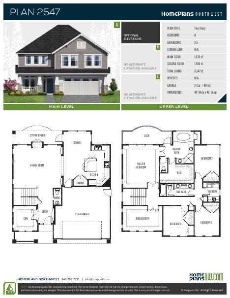 Home Plans NW Plan 2547 floor plan and specification sheet