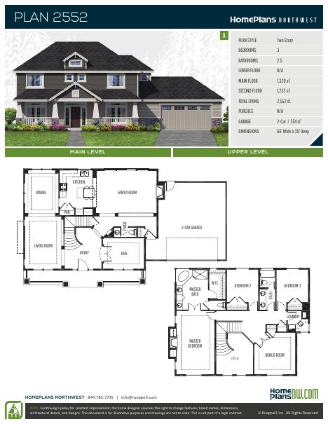 Home Plans NW Plan 2552 floor plan and specification sheet