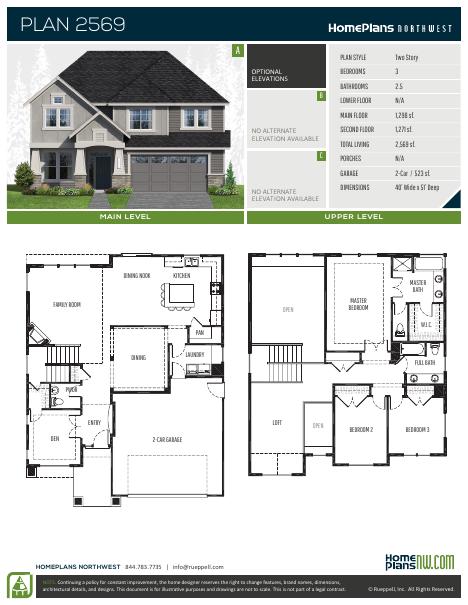 Home Plans NW Plan 2569 floor plan and specification sheet