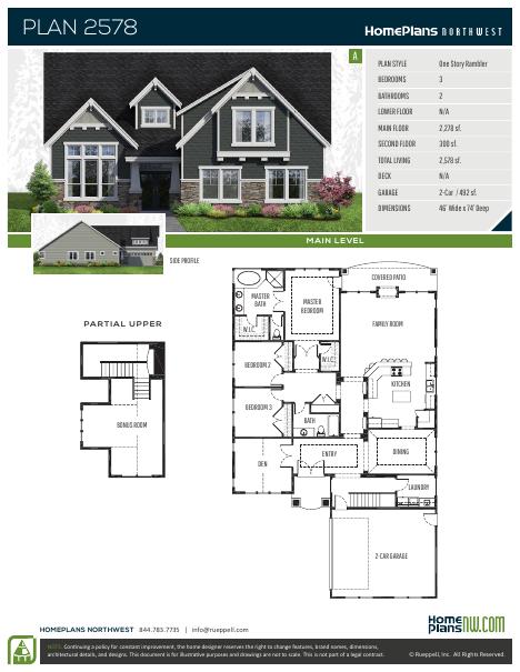 Home Plans NW Plan 2578-A floor plan and specification sheet