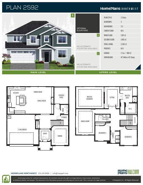 Home Plans NW Plan 2592 floor plan and specification sheet
