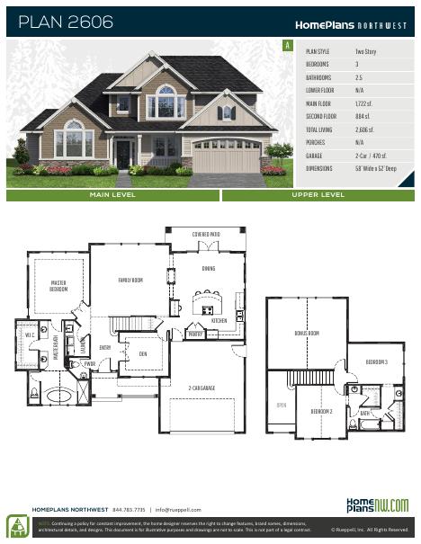 Home Plans NW Plan 2606 floor plan and specification sheet