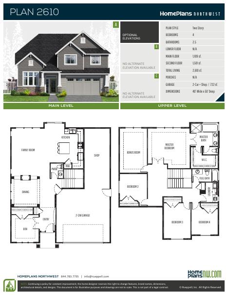 Home Plans NW Plan 2610 floor plan and specification sheet