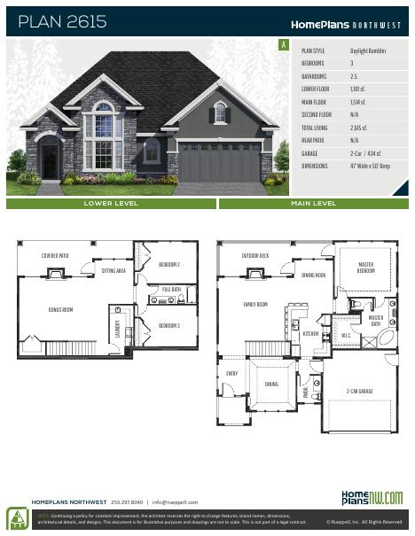 Home Plans NW Plan 2615-A floor plan and specification sheet