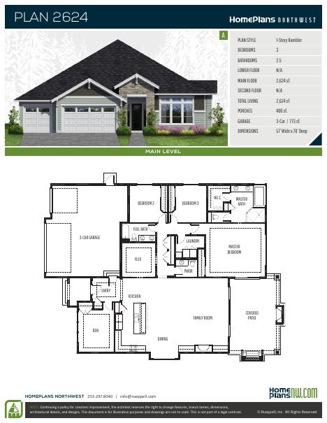 Home Plans NW Plan 2624-A floor plan and specification sheet