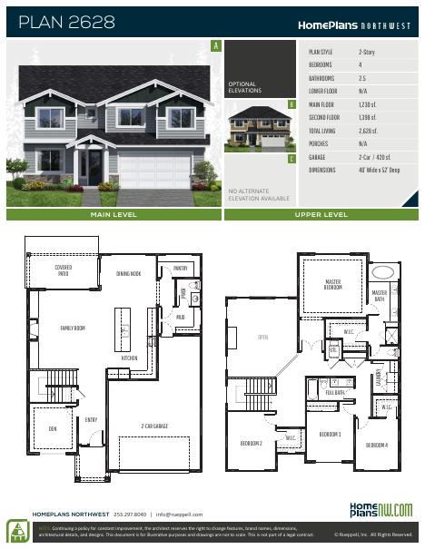 Home Plans NW Plan 2628 floor plan and specification sheet