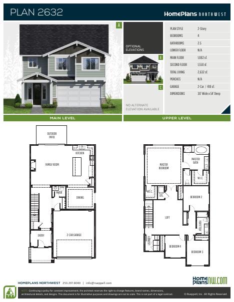 Home Plans NW Plan 2632 floor plan and specification sheet