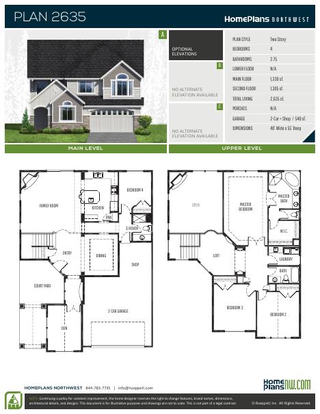 Home Plans NW Plan 2635 floor plan and specification sheet