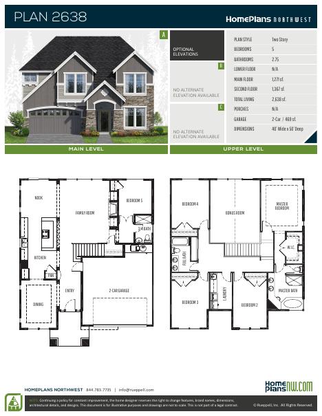 Home Plans NW Plan 2638 floor plan and specification sheet