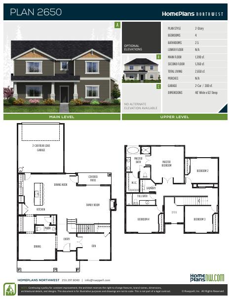 Home Plans NW Plan 2650 floor plan and specification sheet