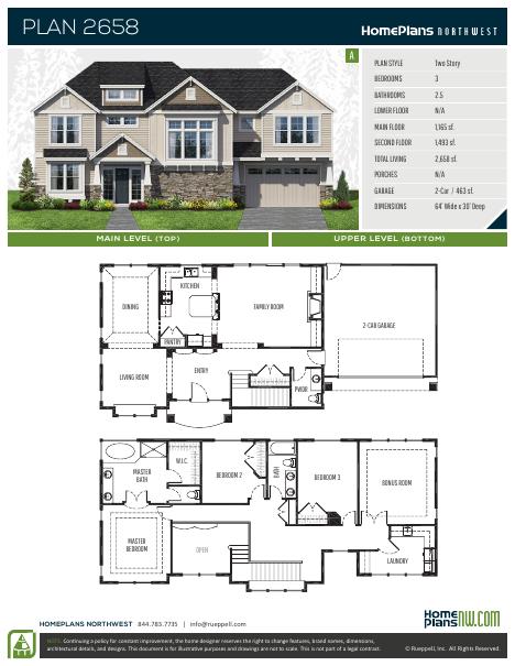 Home Plans NW Plan 2658 floor plan and specification sheet