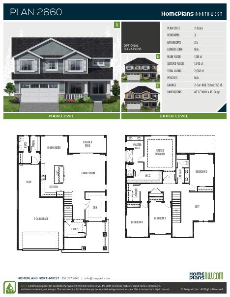 Home Plans NW Plan 2660 floor plan and specification sheet