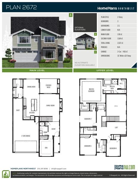 Home Plans NW Plan 2672 floor plan and specification sheet