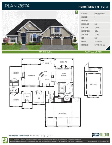 Home Plans NW Plan 2674-A floor plan and specification sheet