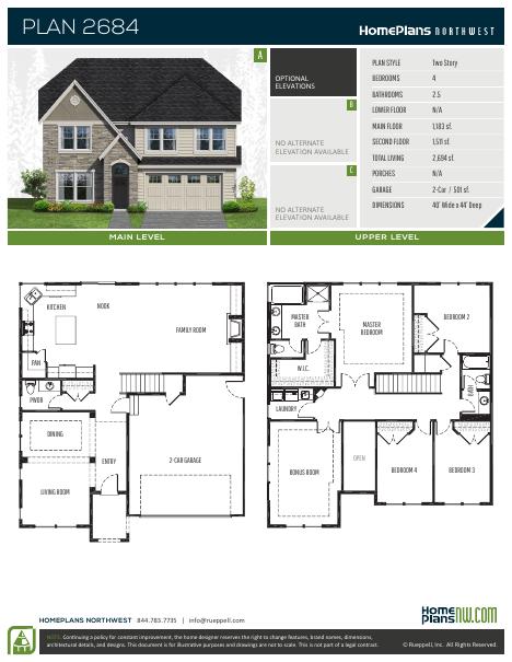 Home Plans NW Plan 2684 floor plan and specification sheet