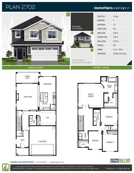 Home Plans NW Plan 2702 floor plan and specification sheet