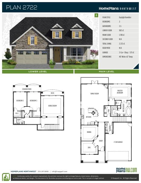 Home Plans NW Plan 2722-A floor plan and specification sheet