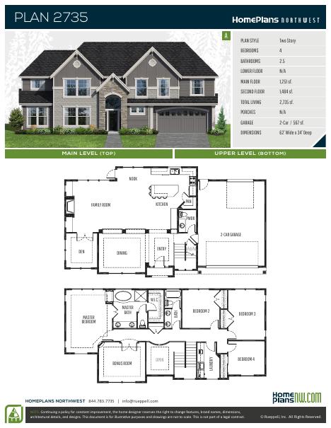 Home Plans NW Plan 2735 floor plan and specification sheet
