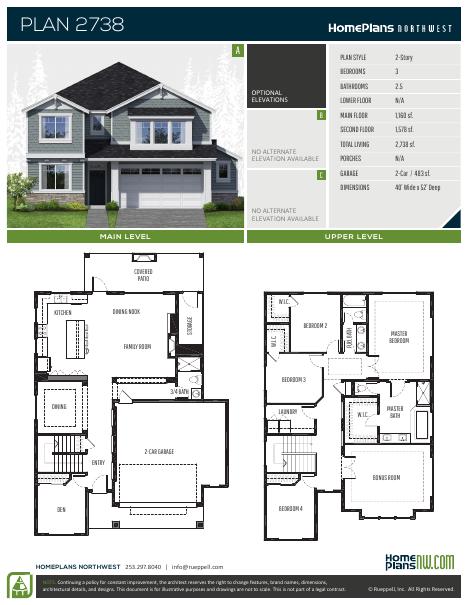 Home Plans NW Plan 2738 floor plan and specification sheet