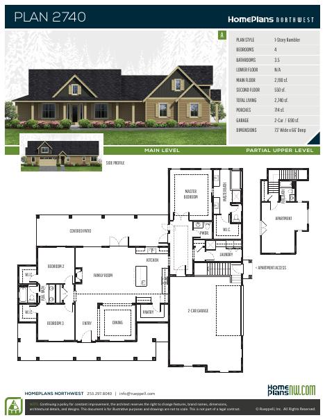 Home Plans NW Plan 2740-A floor plan and specification sheet